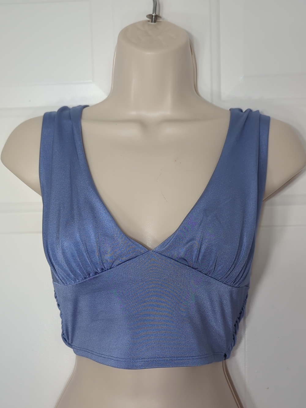 Urban Outfitters Blue Shimmer Criss Cross Tie Back Crop Top Medium - Picture 2 of 9